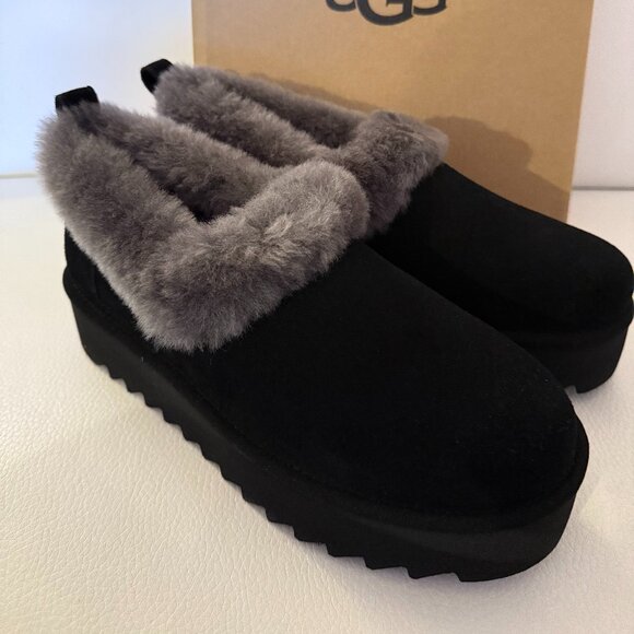NIB UGGS AUSTRALIA UGG NITA PLATFROM SLIPPERS BLACK SIZE 8 USA - Picture 4 of 9
